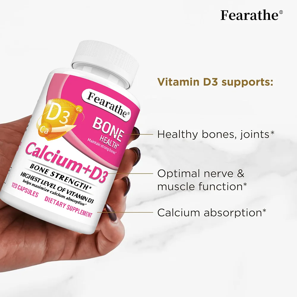 

Calcium + Vitamin D3 Capsules - Teeth, Heart, Bone & Immune Support, Enhanced Calcium Absorption, Improves Mood,30/60/120 Counts