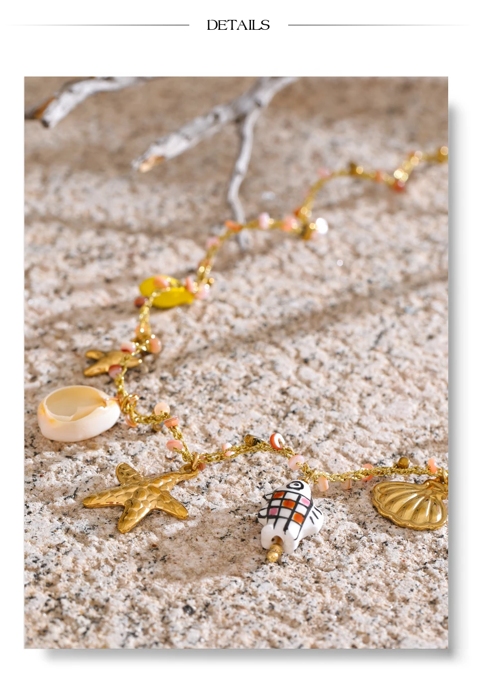 Yhpup Ozean Stil Keramik Fisch Seestern Shell Tropfen Halskette für Frauen Edelstahl Goldener Kragen Sommer Handgefertigter Schmuck – Detail 16