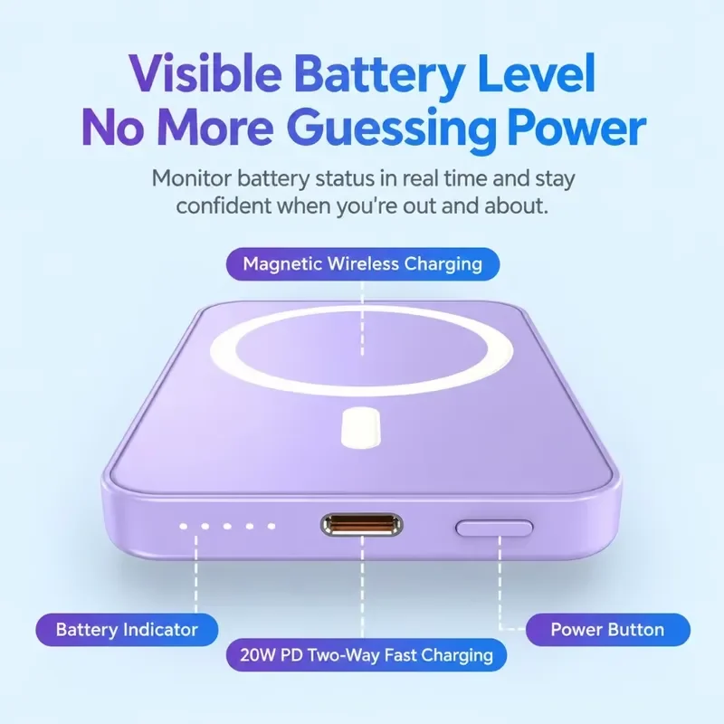 2027 New Mini Magnetic Wireless Power Bank 10000mAh 15W Fast Charging Portable External Battery Pack for Smartphones for