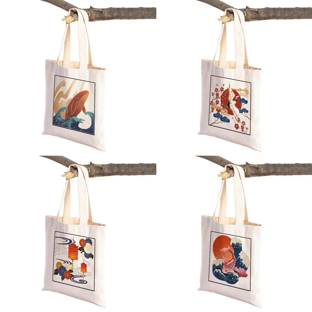 Designer Japan Art Shopper Bag Supermarket Geometric Lady Tote Handbag Casual Canvas Cartoon Folding Eco Women Shopping Bags