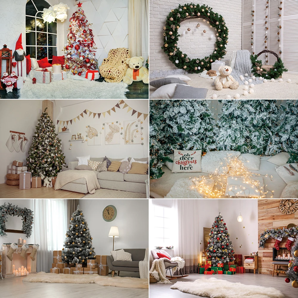 

MOON.QG Happy New Year Background Photography Xmas Trees Sofa Interior Photozone Backdrop Children Photo Studio Photocall Props