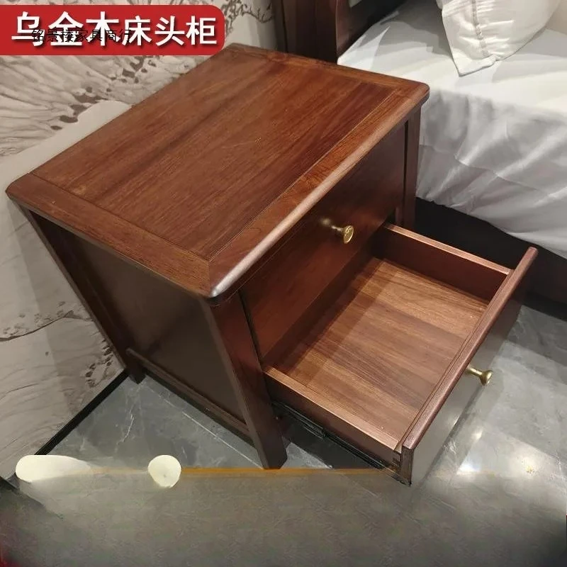 Modern Light Luxury Ebony Bedside Table Solid Wood New Chinese Style Bedroom Storage Cabinet with Double Drawers Home