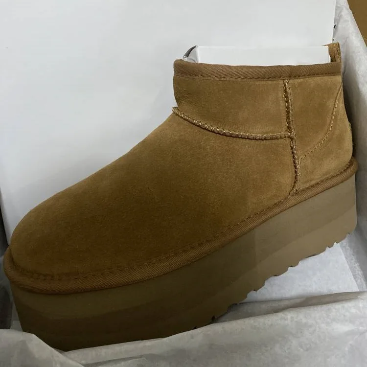 HQF UG 2024 New Natural Sheep Fur Women Fashion Casual Winter Snow Boots Wool Lined Ankle Warm Shoes 5CM Platform Waterproof