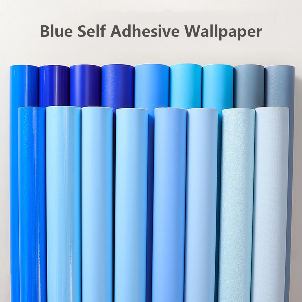 Blue Wallpaper Self-adhesive Skin Feel Thicken Solid Blue Vinyl Wall Paper for Kitchen Cabinets Furniture Bedroom Wall Drawer