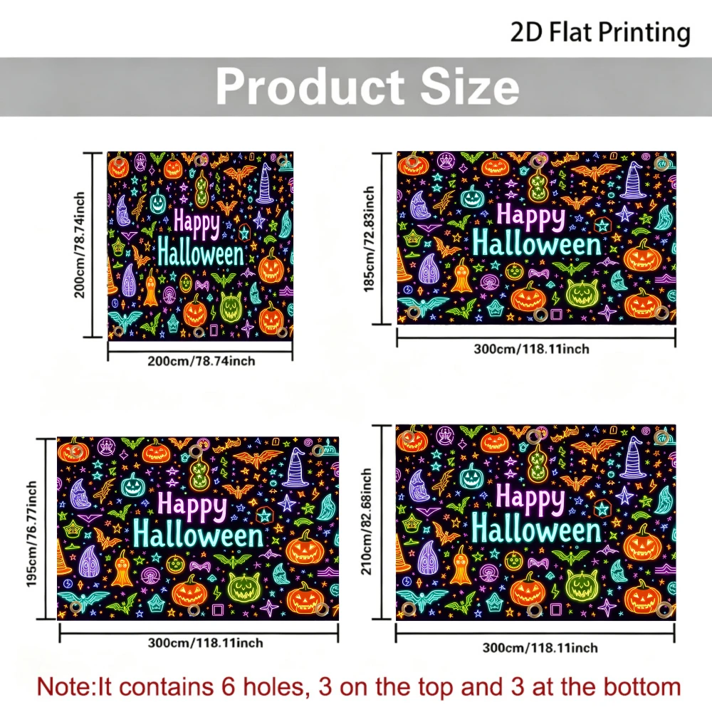 1pc 2D Printed Sidewall Sun Shelter with Happy Halloween Pattern With Pumpkins Bats And Wizards, RV camping, road trip camping