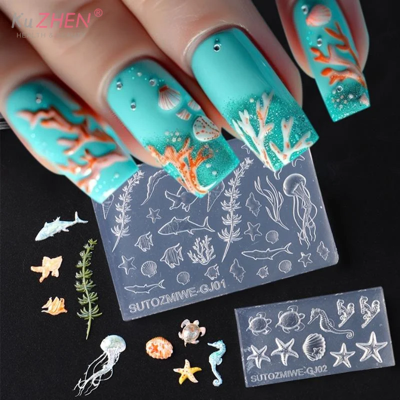 Moule à ongles 3D en Silicone, fleur de Rose, Style océan, coquille, étoile de mer, Transparent, bricolage, décoration Nail Art, outils de conception de manucure