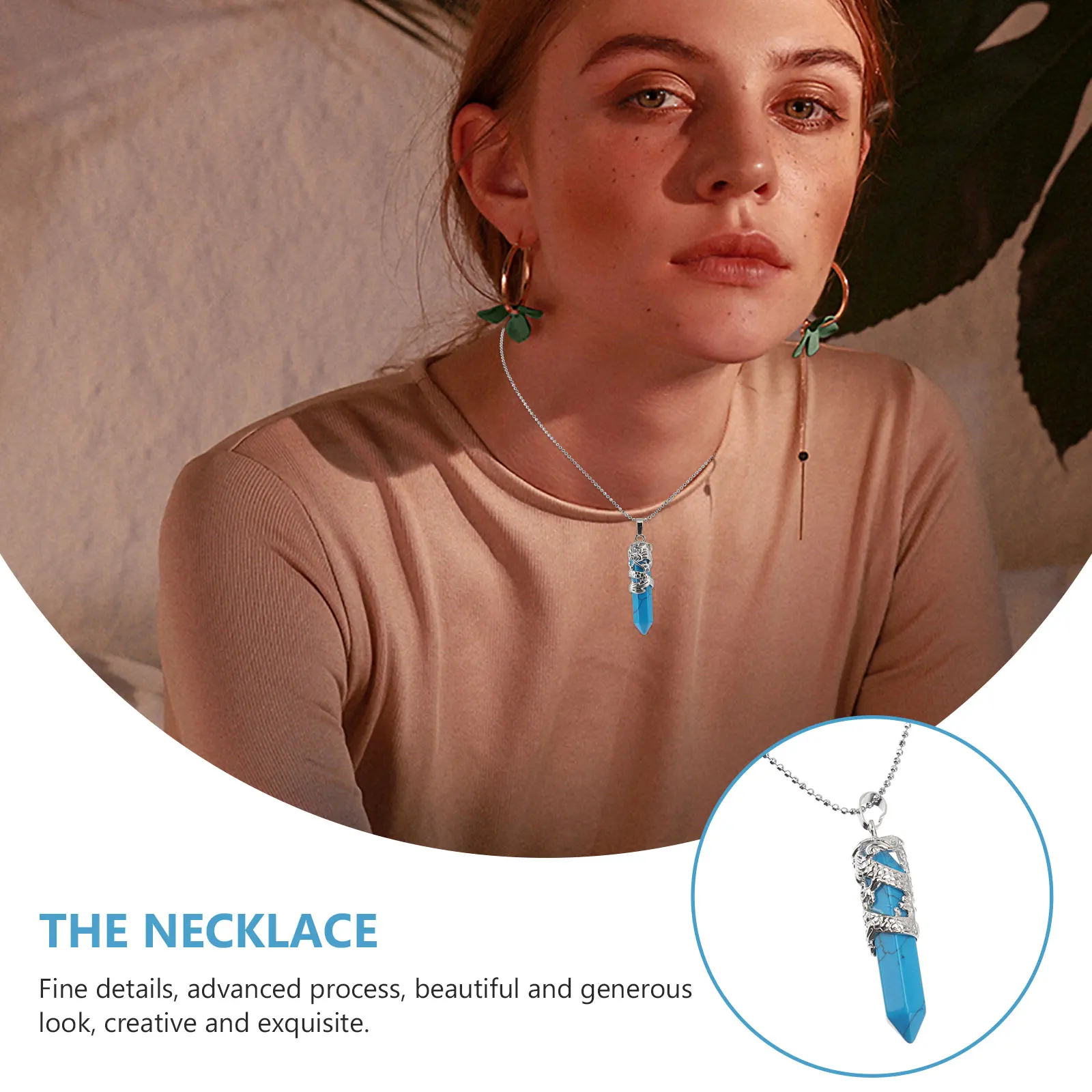 

Crystal Pendant Necklace Generous Look Delicate Decor Decorative Chain Gem Stylish Blue Turquoise Chic Impressive Skin-friendly
