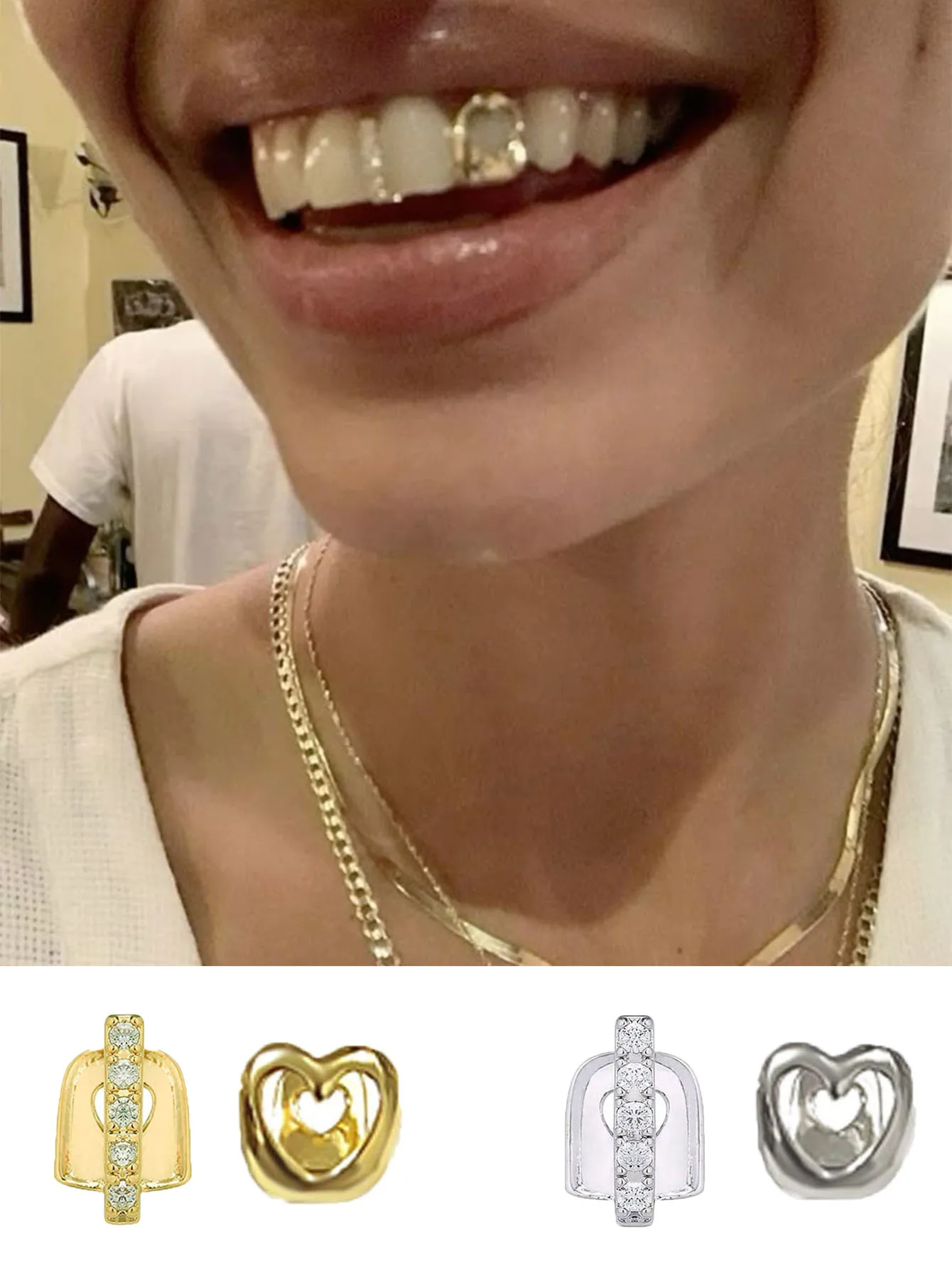 Personalized And Fashionable Heart/Zircon Tooth Gap Vertical Stripe Hip-Hop Decoration Stage Nightclub Fashion Party Accessory