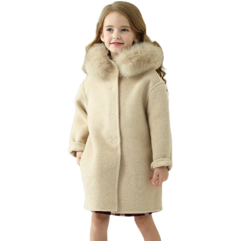 Hooded Double-sided Cashmere 2022 New Winter Children\'s Clothes Baby Wool Coat Girls Fur Coat Winter Clothes for Girls