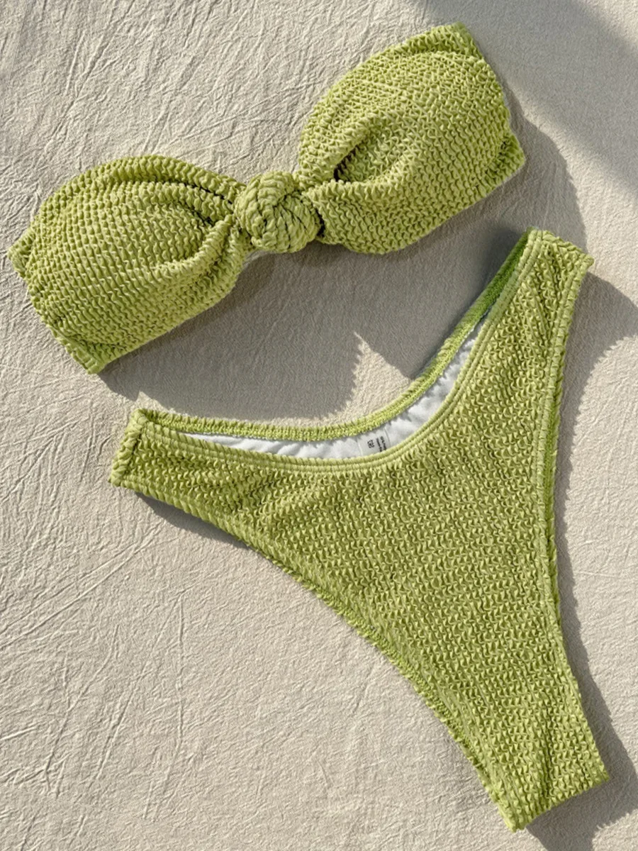 

Wrinkled Crinkled Knot Bandeau Bikini Women Swimwear Female Swimsuit Two-pieces Bikini Set Brazilian Bathing Suit Swim Beachwear