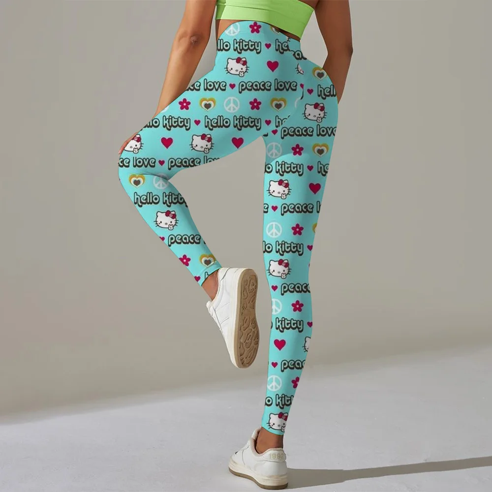 Sports Pants With Sexy Hello Kitty Kuromi print Sports Tight Pants Women's Elastic Fitness Pants Running Yoga Pants