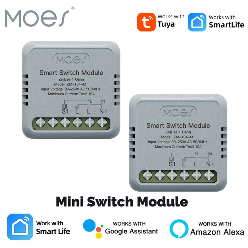 

MOES Mini Tuya WiFi/Zigbee Smart Switch/Dimmer Module DIY Module Light Switch 1/2 Gang Remote Control Work Alexa Google Home