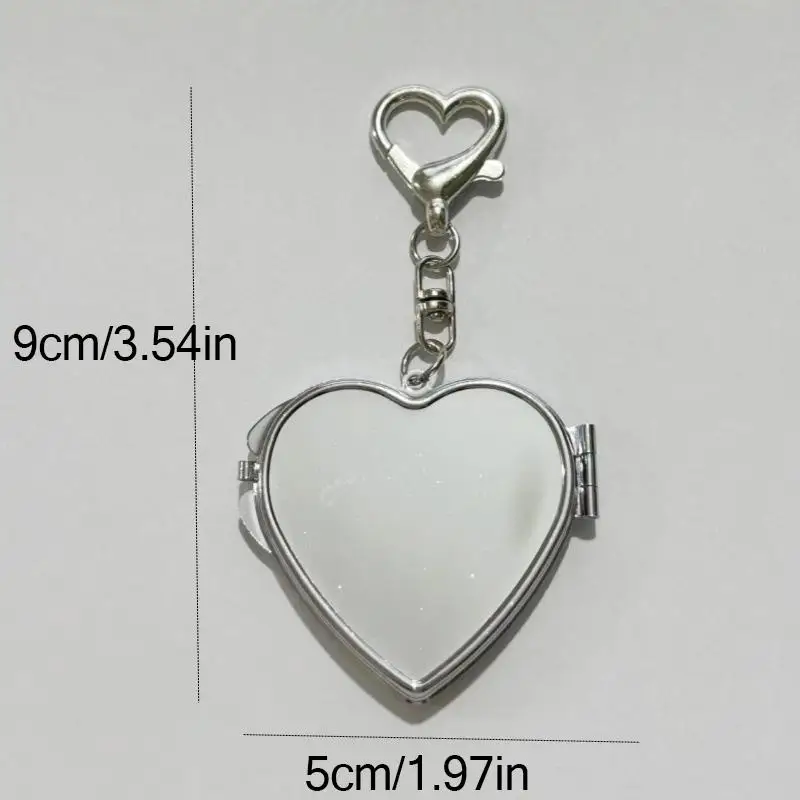 #Flip Folding Mirror Keychain Travel Pocket Mirror Key Ring Metal Elliptical Heart-Shaped Mirror Anti-Lost Phone Camera Pendant