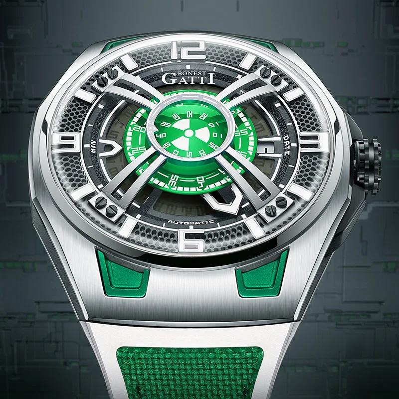 BONEST GATTI Men's Watch German Automatic Mechanical Skeleton Watch with Luminous Waterproof Features Luxury Original Wristwatch