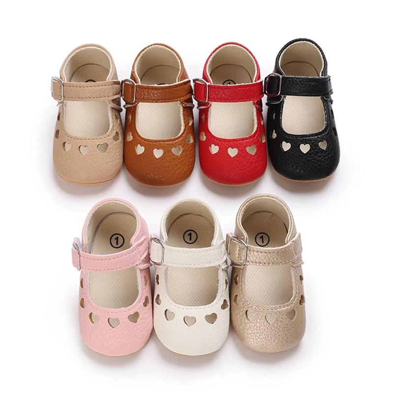 Baywell Baby Shoes Infant Girl Shoes Heart Hollow Out Leather Rubber Sole Anti-slip First Walkers Girl Crib Shoes