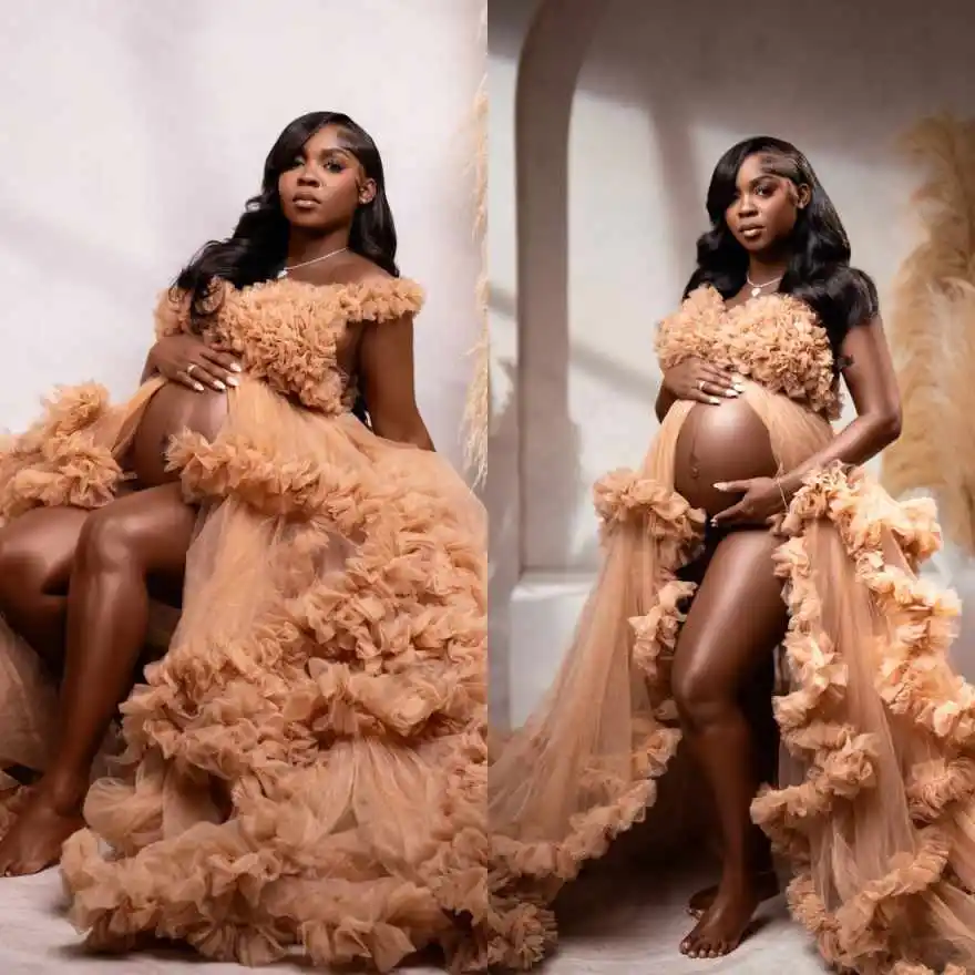 Maternity Dresses For Woman Prom Party Gown Ruffles Pregnant Babyshower Photography Props Túnica Materna Custom Made