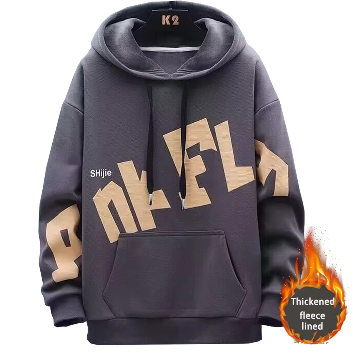 Men's Hooded Sweatshirt With Printed Pattern Thickened Fleece Hoodie Youth Autumn Winter Couple Outfit Student Outfit