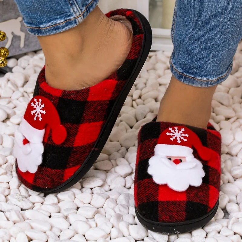 Cartoon Santa Claus Autumn and Winter Non-slip Ladies Cotton Slippers Christmas Couple Home Plush Warm Baotou Cotton Shoes Men