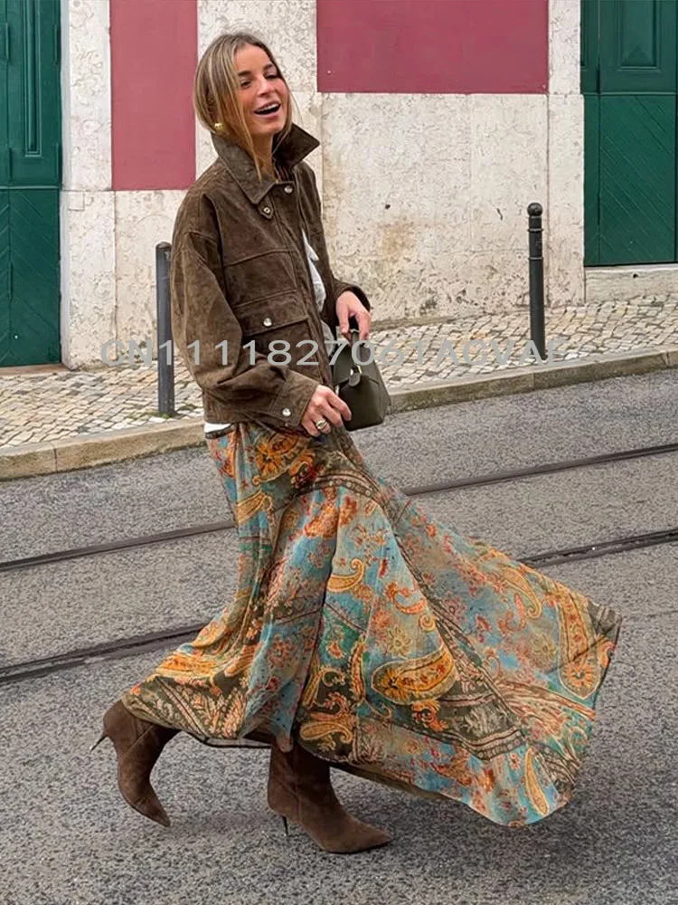 

Retro Printed Long Skirts Women Fashion Pleated High Waist Loose Long Skirt 2026 Female Chic Casual Holiday Daily Skirts Robes
