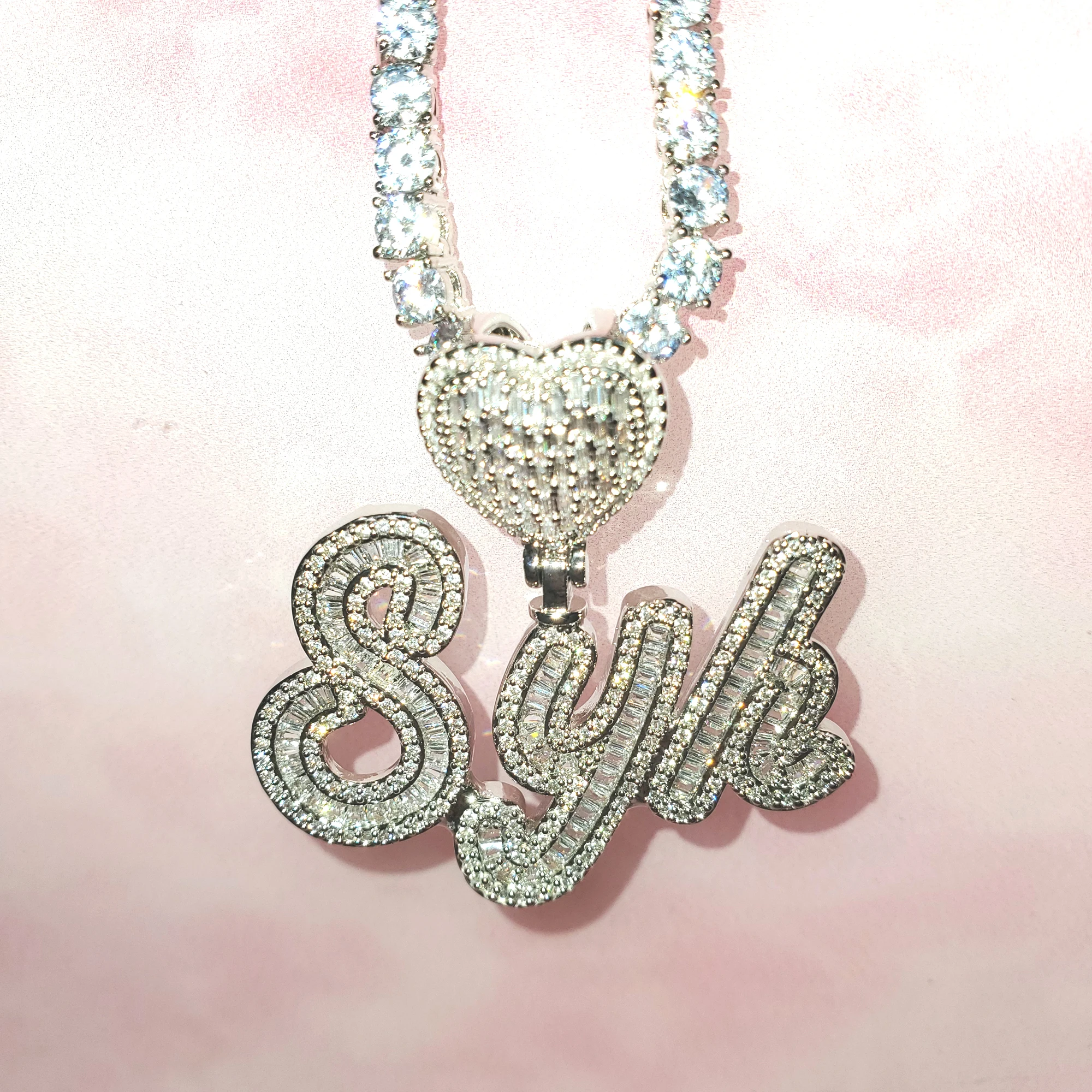 CUSTOM Icy Baguettes Letters with Tennis Chain Nameplate Necklace Custom Name Choker Personalized Jewelry Gifts for Her Birthday