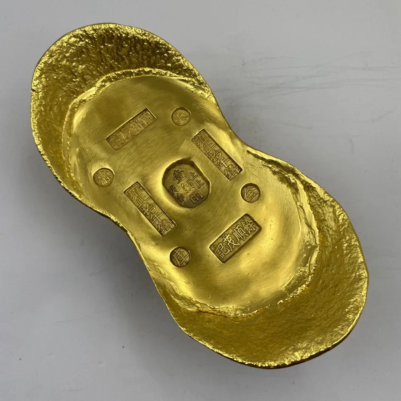 Antique Collection Shunzhi One Hundred Liang Brass Gilt Retro Gold Ingot Five Emperors