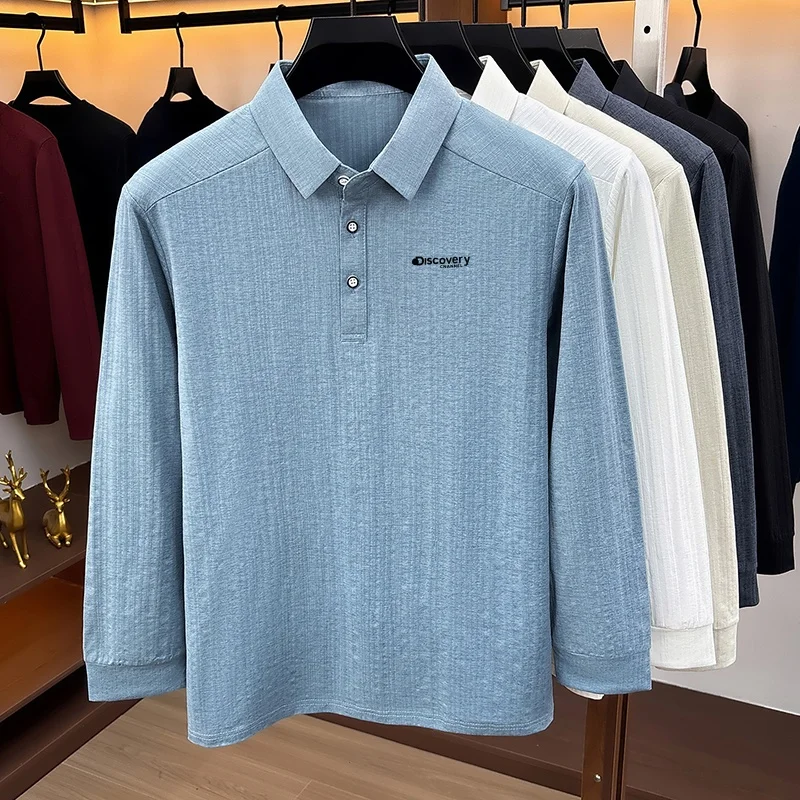 Designer-Marken-Poloshirt für Herren mit Original-Print, Herbst-Neuheit, einfarbig, langärmelig, mit Kragen, Business-Casual-Herrenbekleidung – Detail 7