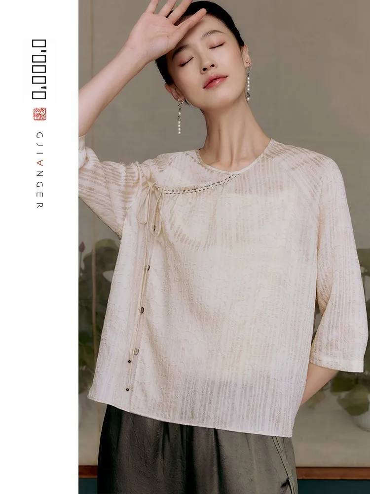 

New Chinese Sle Original Design Top Spring Summer New Arrival National Trend Side Buttoned irt Ginger 3430228A Women's F...