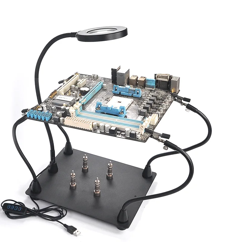 Solda Terceira Mão Pcb Titular Peças Ajudando as Mãos Estação de Solda 5x Led Lupa Lâmpada Mesa Pcb Smd Iluminado Ferramentas Reparo