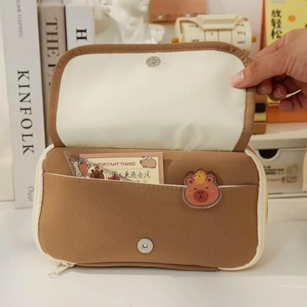 Cartoon Capybara Backpack with Pencil Case Aesthetic Rucksack Large Capacity Capybara Flap Backpack Cute Bookbag for Students