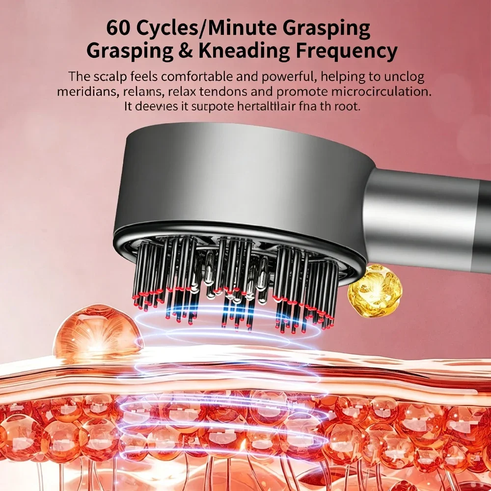 3-In-1 Electric Scalp Massage Comb,Portable Home Hair Oil Applicator,3Levels,72 Comb Teeth 4 Roller Balls,Built-In Oil Container