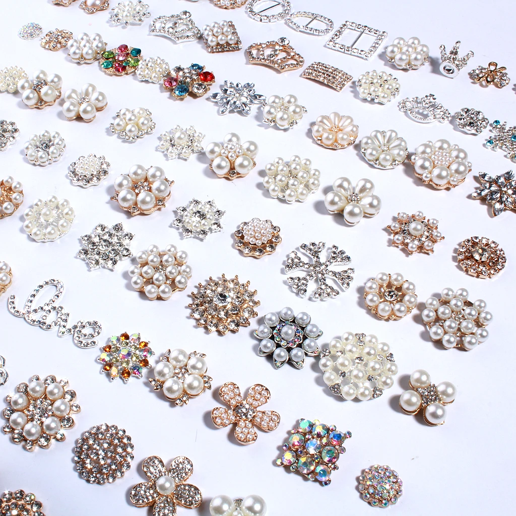 New Chic Silver Crystal Rhinestone Buttons With Ivory Pearls For Shoe Cloth Clear Glass Button For Wedding Invitation
