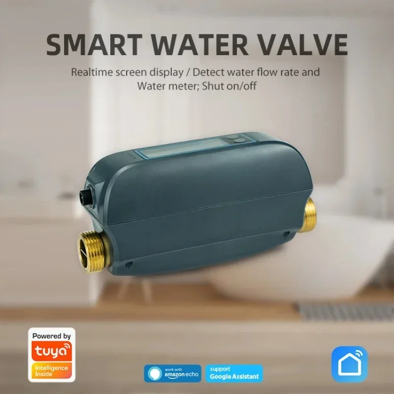 Tuya WiFi Smart Water Valve Flow Meter Real Time Flow Rate and Total Detection Remote Open/Close Backup Battery/Unit Switching