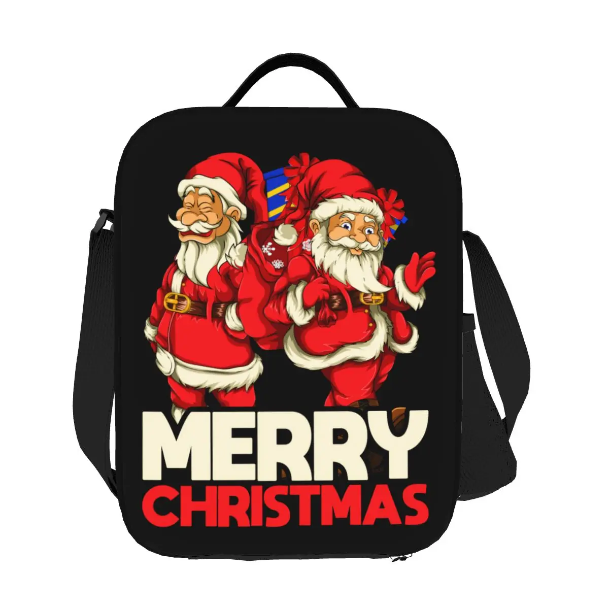 Humor Santa Claus Merry Christmas Thermal Lunch Bag Happy Holidays Resuable Lunch Tote for School Office Outdoor Bento Food Box