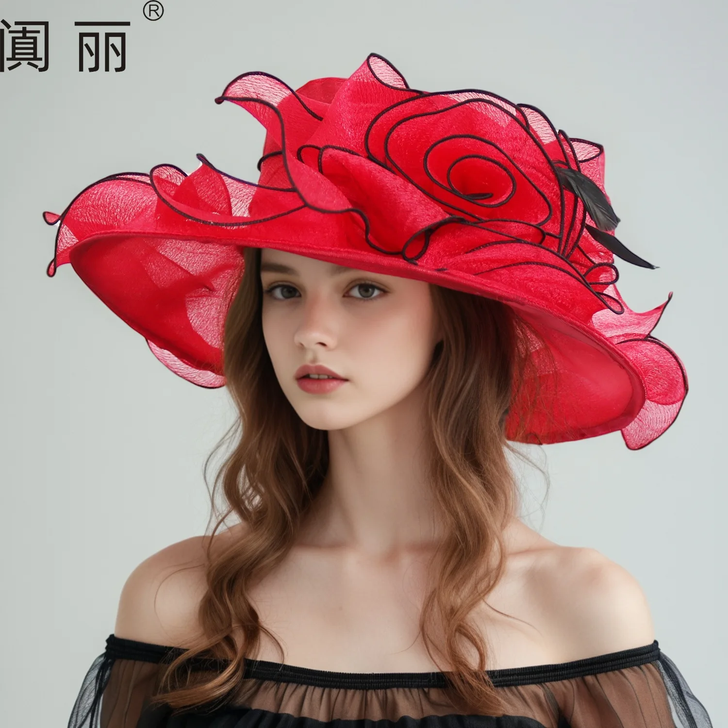 European and American fashion organza hat women's summer elegant flower fashion big edge cool hat beach sunscreen sun hat tide
