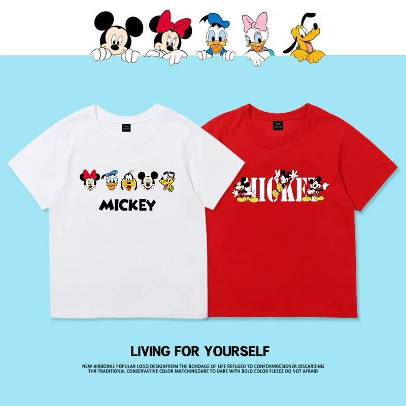 

Футболка с принтом Микки Мауса Disney, новинка 2026 года, детская футболка, мягкая, приятная для кожи, с круглым вырезом, одежда для родителей и детей
