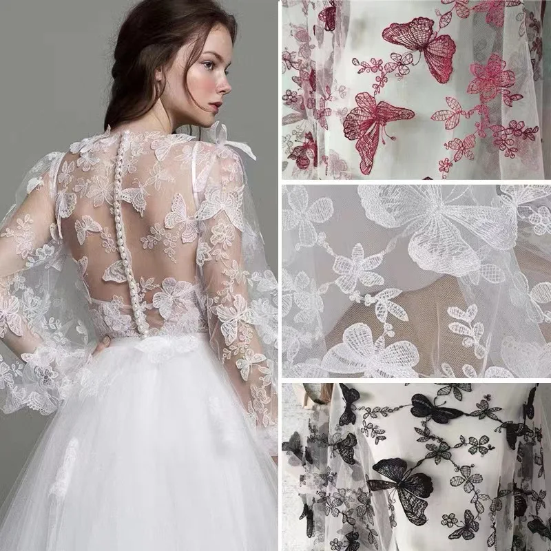 Butterfly Lace Fabric DIY High Set women\'s Fabric Wedding Gauze Skirt Fabric Handmade Doll Clothing Accessories 130 cm Wide