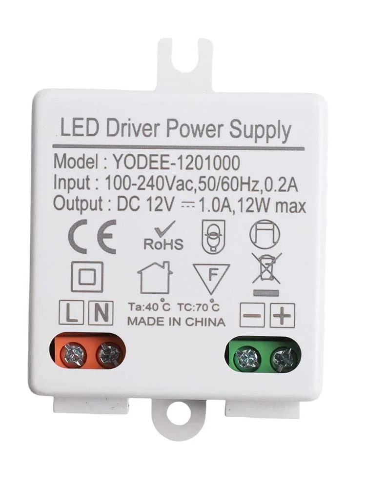 LED Driver Power Supply 12V 1A Output Suitable for Cabinet Lights Doorbells and Other Low Voltage Applications