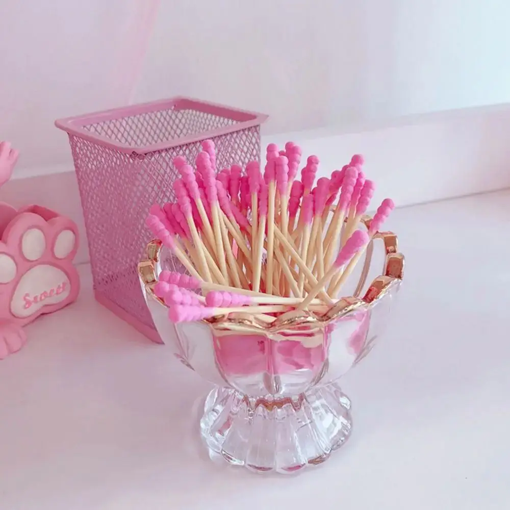 100 Pcs/Pack New Pink Disposable Cotton Swab Double Head Ear Clean Cotton Swab Sticks Makeup RemoverCotton Nose Ears Cleaning