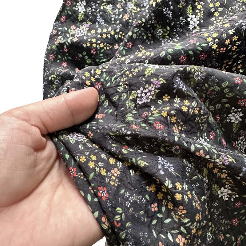 100% Lyocell Black Small Yellow White Floral Flower Fabric Tissu for DIY Summer Dress Shirt Sunscreen Blouse Skirt Craft Decor