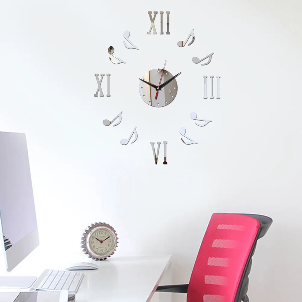Hanging Wall Clock Made of Premium Acrylic with Roman Numerals Modern Kitchen Home Decor Round Hollow Design Silver Finish