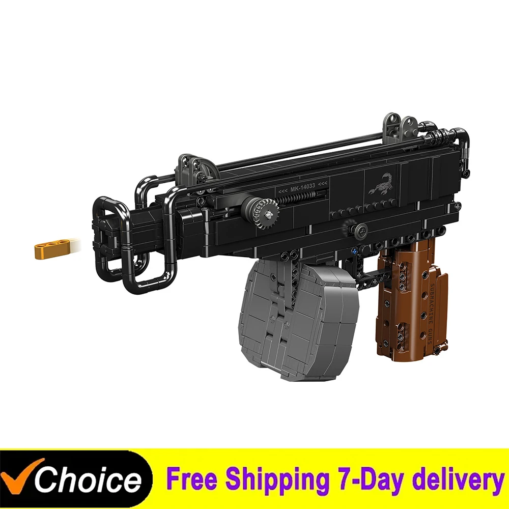 1062 Piezas, Modelo de Subfusil Scorpion Técnico, Serie de Bloques de Construcción de Armas de Fuego Militares Famosas, Juguete de Ensamblaje para Niños, Regalo