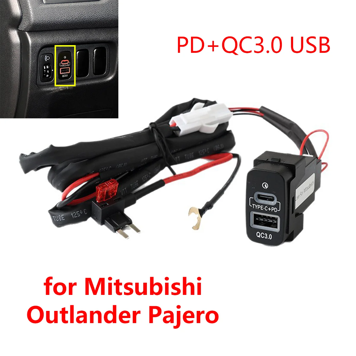 20x37mm PD QC3.0 Car Fast Charger USB Type-C Interface Socket for Mitsubishi Outlander Pajero Sport Lancer EX ASX V73 V93 V97