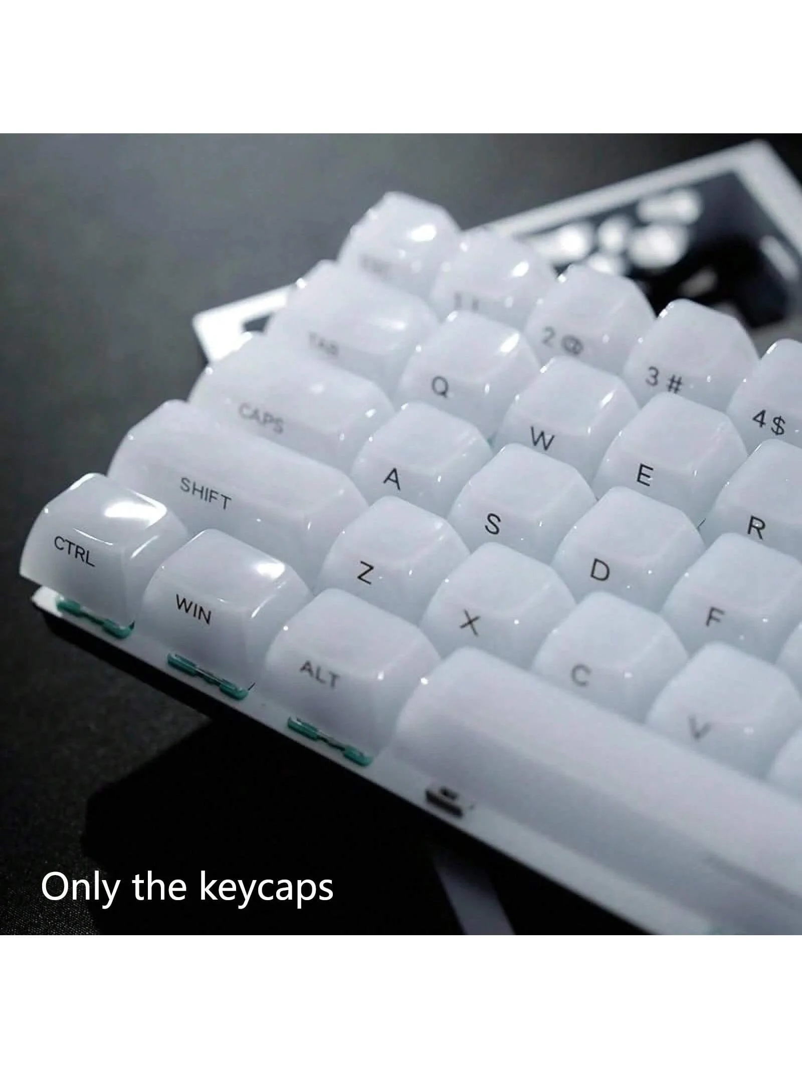 White Jade Crystal Keycap Set OEM Profile PC Material Semi-Transparent Keycaps, MX Switch Compatible 6.25U Spacebar, DIY Replace