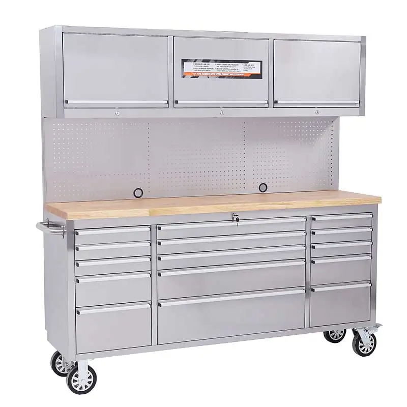 Hyxion Factory 72inch 15 Drawers Tool Chest With Up Cabinet&Pegboard