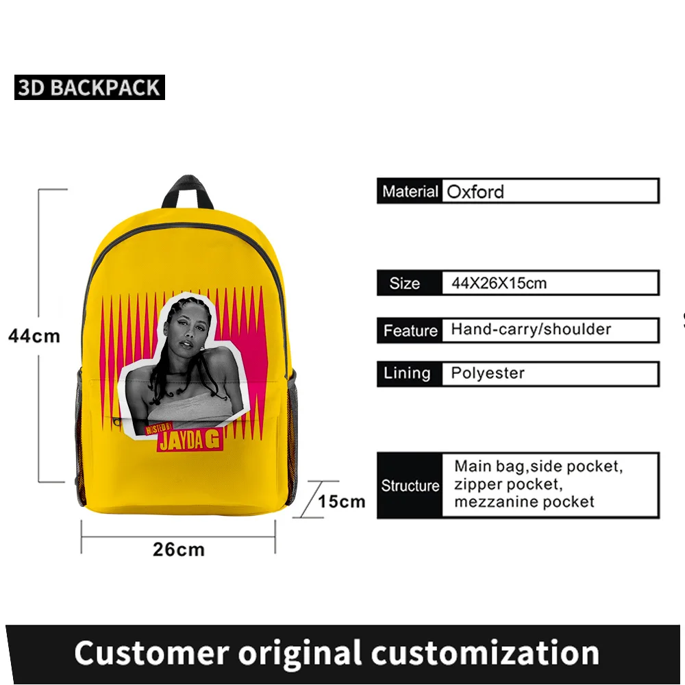 Jayda G Harajuku Merch New Anime Backpack Adult Unisex Kids Bags Casual Daypack Backpack School Bags