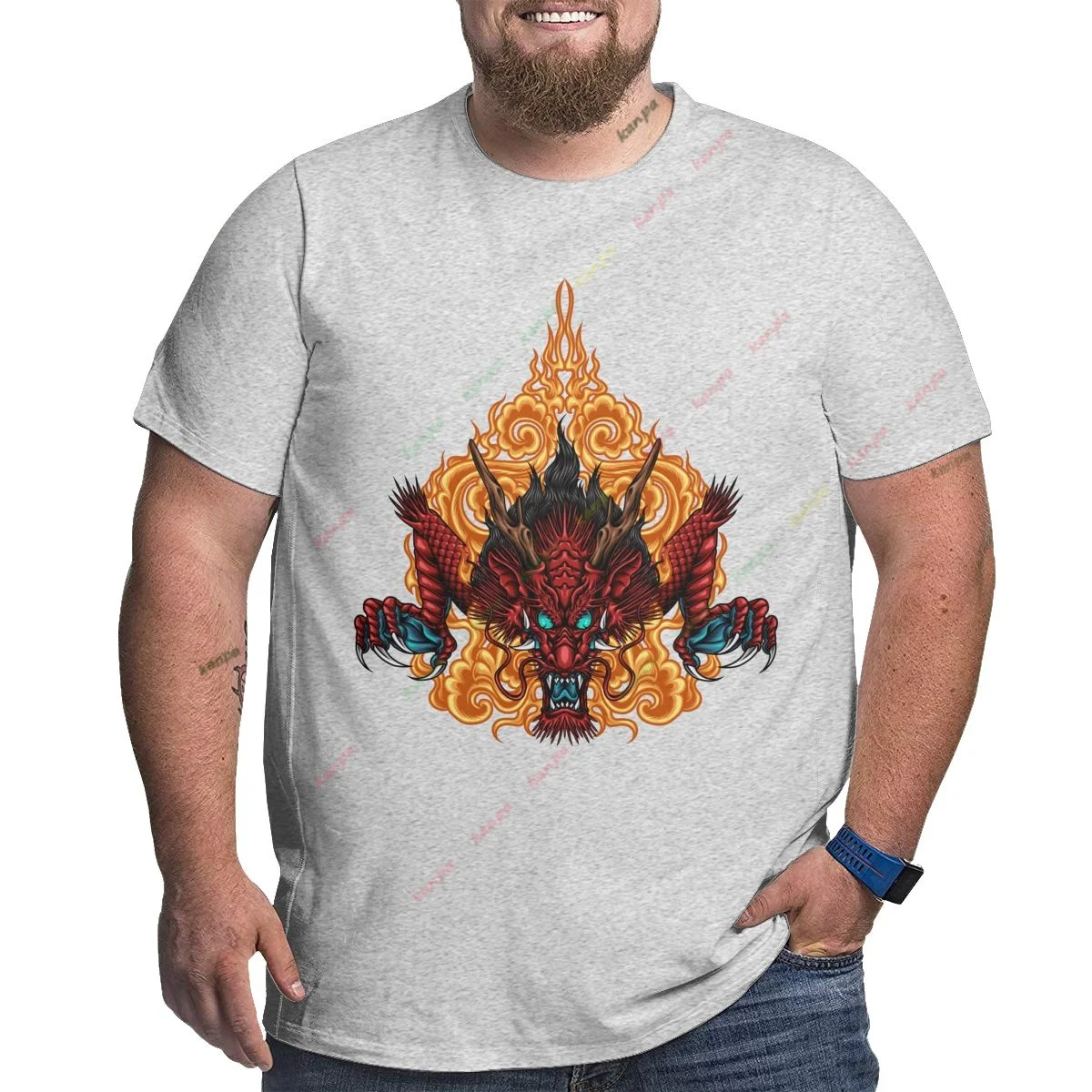 

Red Giant Dragon Printed Pattern T-Shirt Short Sleeved Oversized Streetwear Tees Summer Casual Mens Tops 6XL