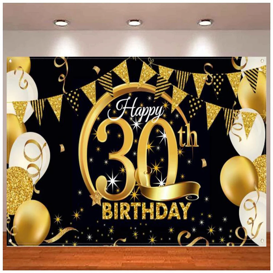 Photography Backdrop Black Gold Sign Poster For Anniversary Photo Booth Background Banner Birthday Party Decoration Supplies