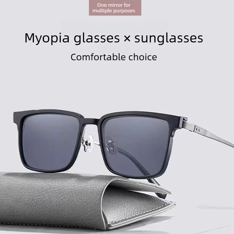 New Magnetic Night Vision Polarized Driving Ultra Light Pure Titanium Half Rim Flip Myopia Glasses Frame Men Magnet Shades Lens