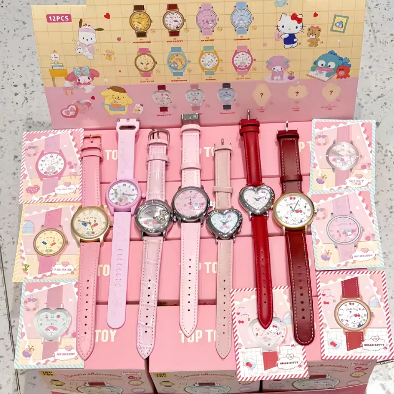 

TOP TOY Sanrio Characters Hello Kitty Heart Shaped Watch Blind Box My Room Series Cute Cartoon Wristwatch For Little Girls Kids