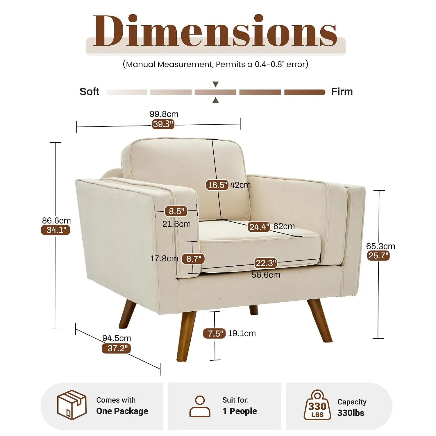 Mid Century Accent Chair 2pcs, Chenille Armchair, Dual-Layer Armrests, Solid Wood Frame, Easy , Customized